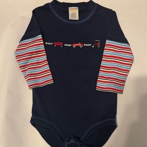 Gymboree Navy Bodysuit with Striped Sleeves